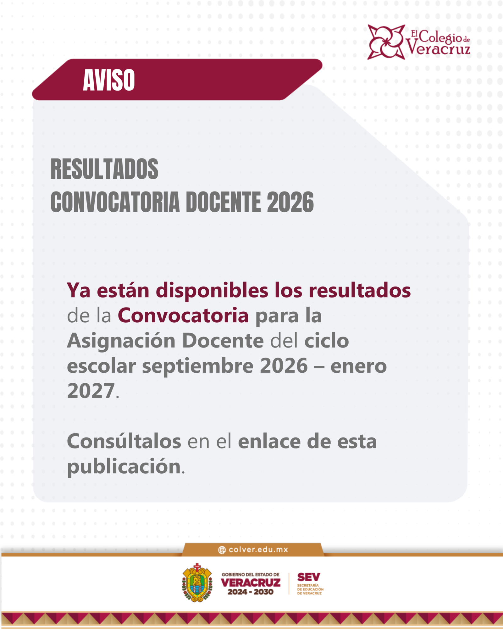 Aviso Resultados Convocatoria Docente 2026